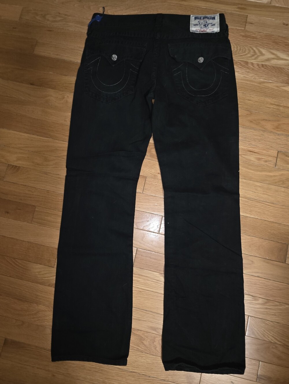 MEXICO True Religion Men's Black JEANS WHITE STITCHED SIZE 34X34 MADE IN NICE! - Picture 6 of 13